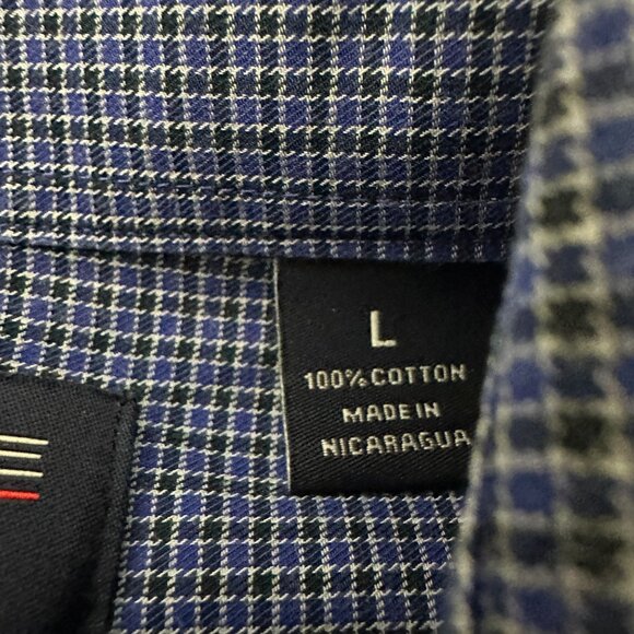 Roundtree And Yorke Mens Blue Check Long Sleeve Button Down Shirt Size L Cotton - Picture 4 of 6